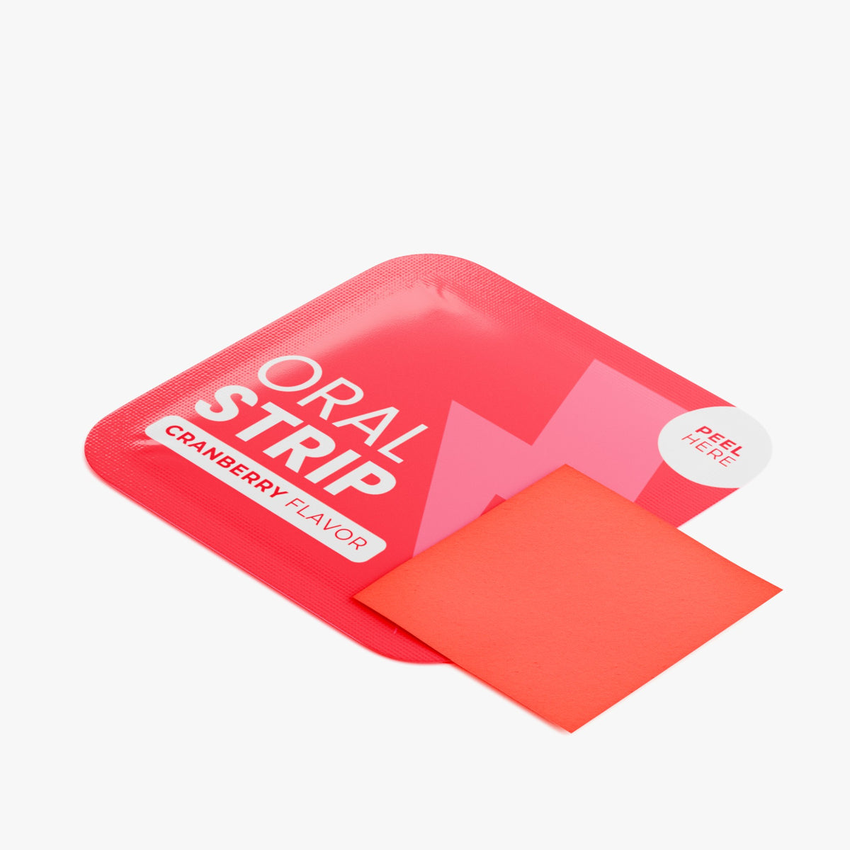 Cranberry oral strip sliding out of its sachet